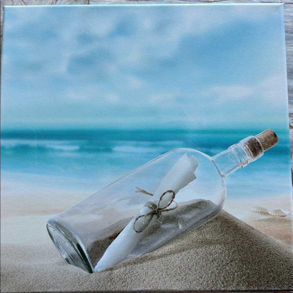 Beach Scene Canvas Art with Message in a Bottle